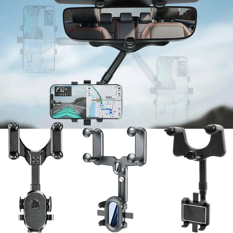 360° Rotatable Adjustable Telescopic Rearview Mirror Phone Holder