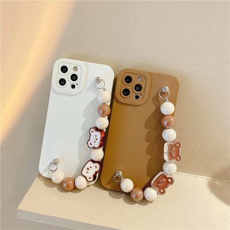 3D Cartoon Bear Wrist Chain Bracelet Phone Case For iPhone