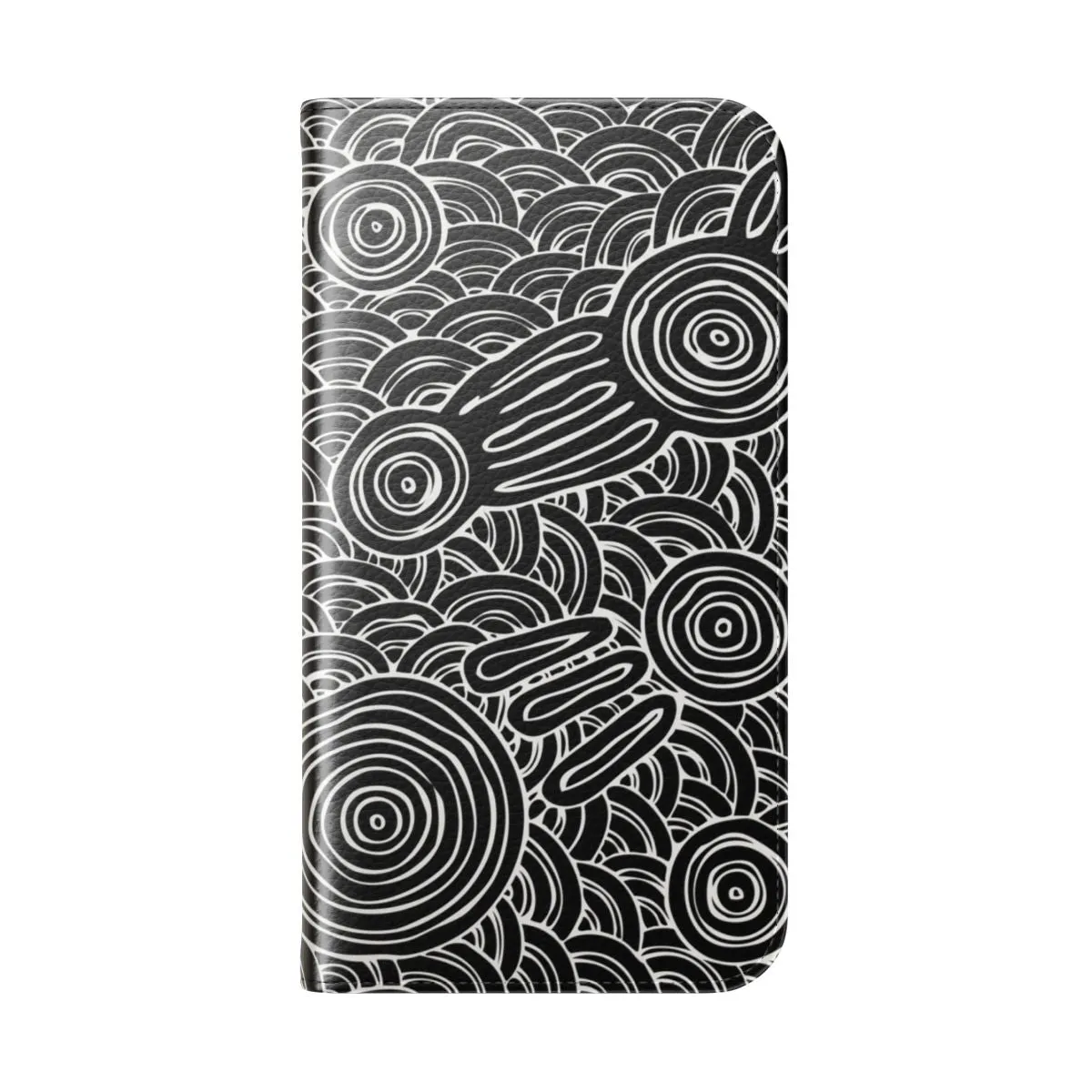 Aboriginal-Inspired Flip Cover Phone Case - Black & White Dotwork Design
