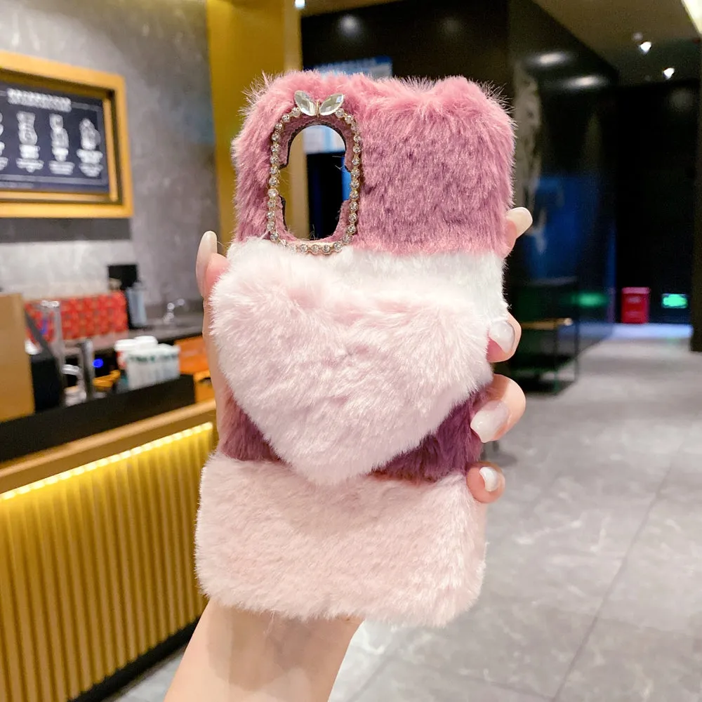 Anti-shock Soft Fur Heart Shape Pop Case - Oppo A38