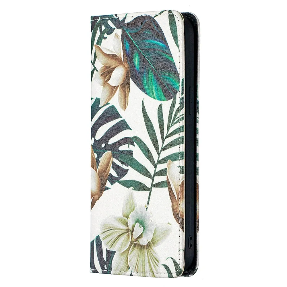 Anymob iPhone Case Flip Leather Rainbow Flower Magnetic Card slot Wallet Cover