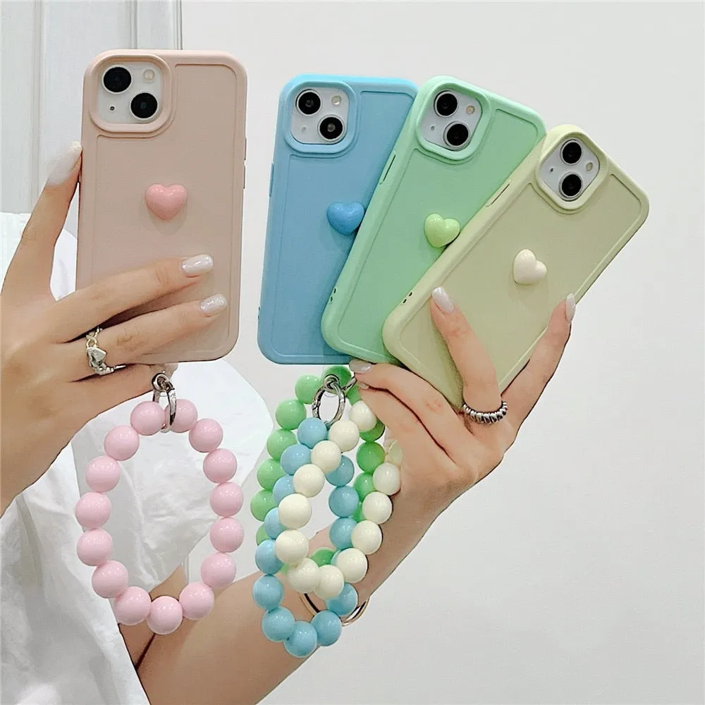 Anymob iPhone Case Mint Green Cute Love Heart Hand Bracelet Strap Soft Silicone Candy Color Back Cover
