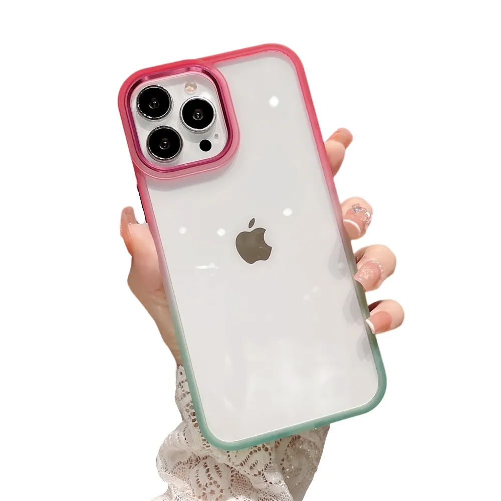Anymob iPhone Case Pink Colorful Gradient Transparent Border Cover Acrylic Protective