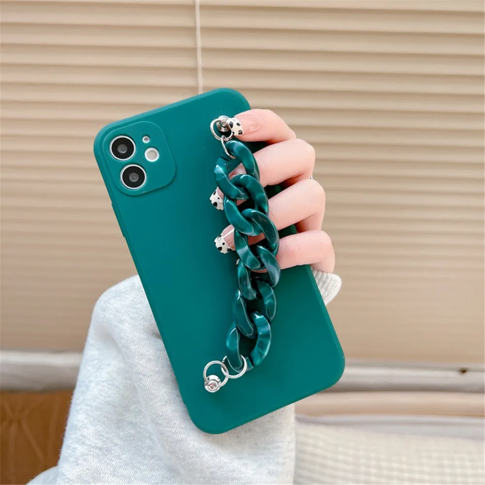 Anymob iPhone Case Red and Blak Marble Chain Soft Silicone Bracelet Phone Cover