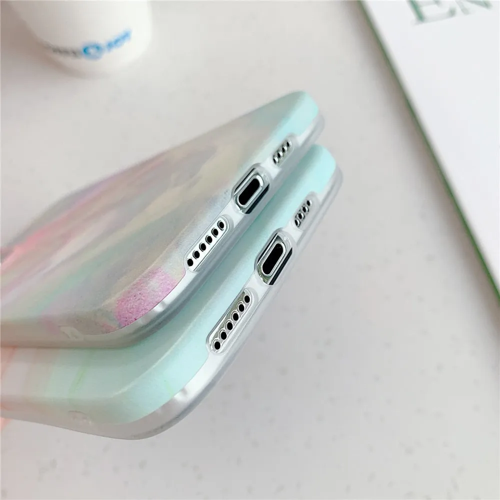 Anymob iPhone Case Sky Blue Gradual Color Matte Marble Soft Silicone Back Cover