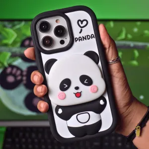 Cute Panda With Mirror Stand Silicon Phone Case For iPhone 13 Pro Max