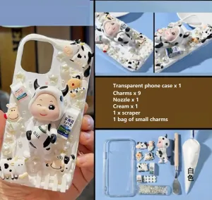 Decoden Custom Phone Case DIY Craft Kit | Kawaii Cow Costume Baby Cows Milk Cartons Sheep Pearls Charms | Samsung Android iPhone Cases