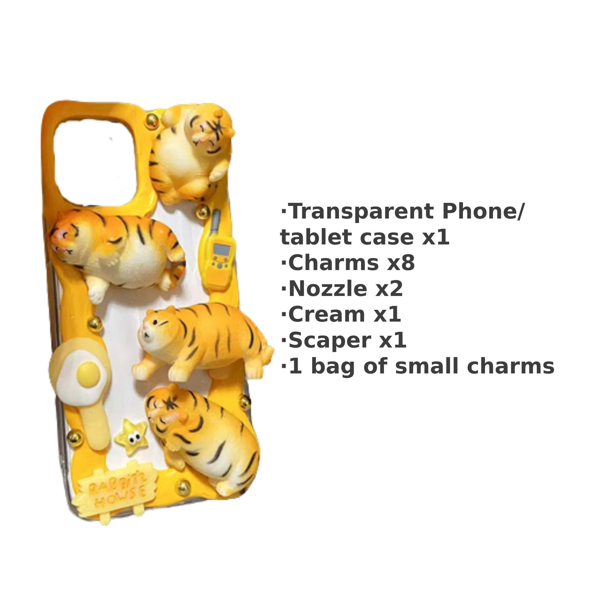 Decoden Custom Phone Case DIY Craft Kits | Kawaii Fat Tiger Cat Mouse Cheese Flowers Charms | Samsung Android iPhone Cases