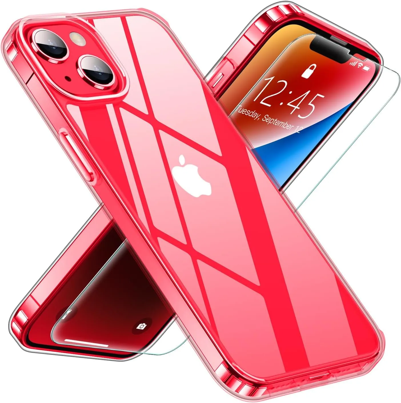 Entronix Case Heavy Duty Clear Case Designed for Apple iPhone 14 Transparent with 1 Tempered Glass Screen Protector, Shockproof Dropproof Slim Case