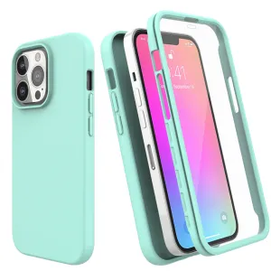 For Apple iPhone 12 Case with Built-in Screen Protector,Rugged PC Front Cover   Soft TPU Non-Slip Cover, Shockproof Full-Body Protective Case Cover - Teal