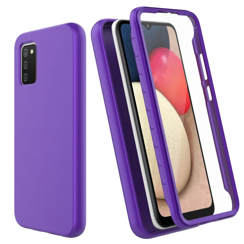 For Samsung Galaxy A02S Case with Built-in Screen Protector,Rugged PC Front Cover   Soft TPU Non-Slip Cover, Shockproof Full-Body Protective Case Cover - Purple