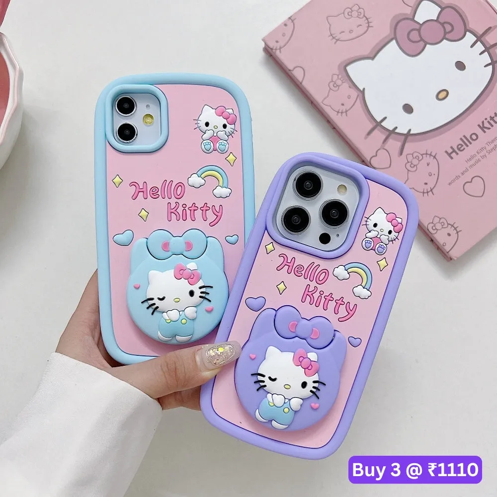 Full Protective Bow Cat Doll Flip Mirror Phone Case - iPhone 15 Pro