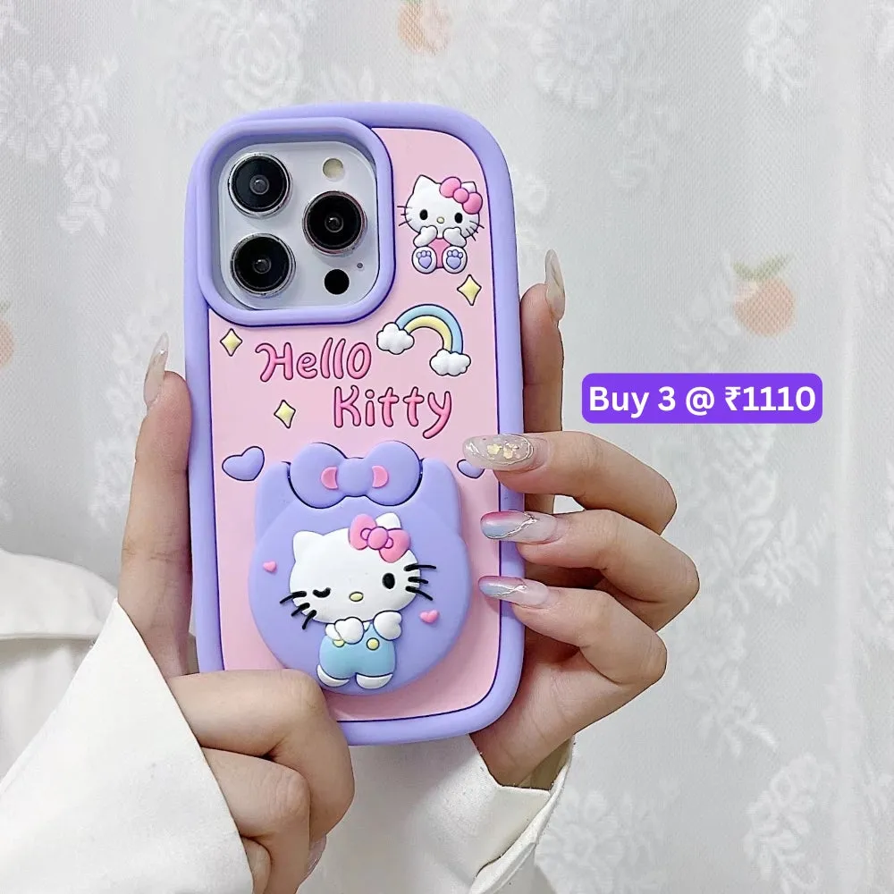 Full Protective Bow Cat Doll Flip Mirror Phone Case - iPhone 15 Pro
