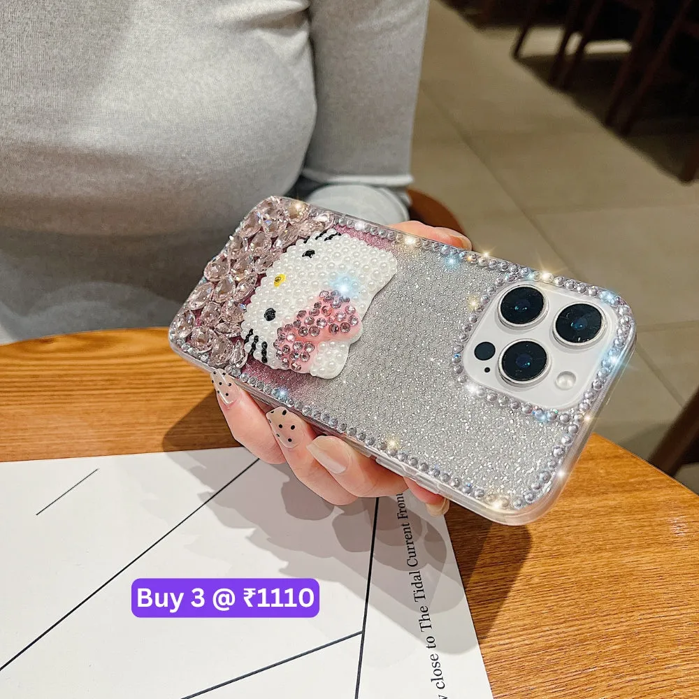 Handmade 3D Pearl Kitty PC (Hard) Phone Case - iPhone 16 Pro