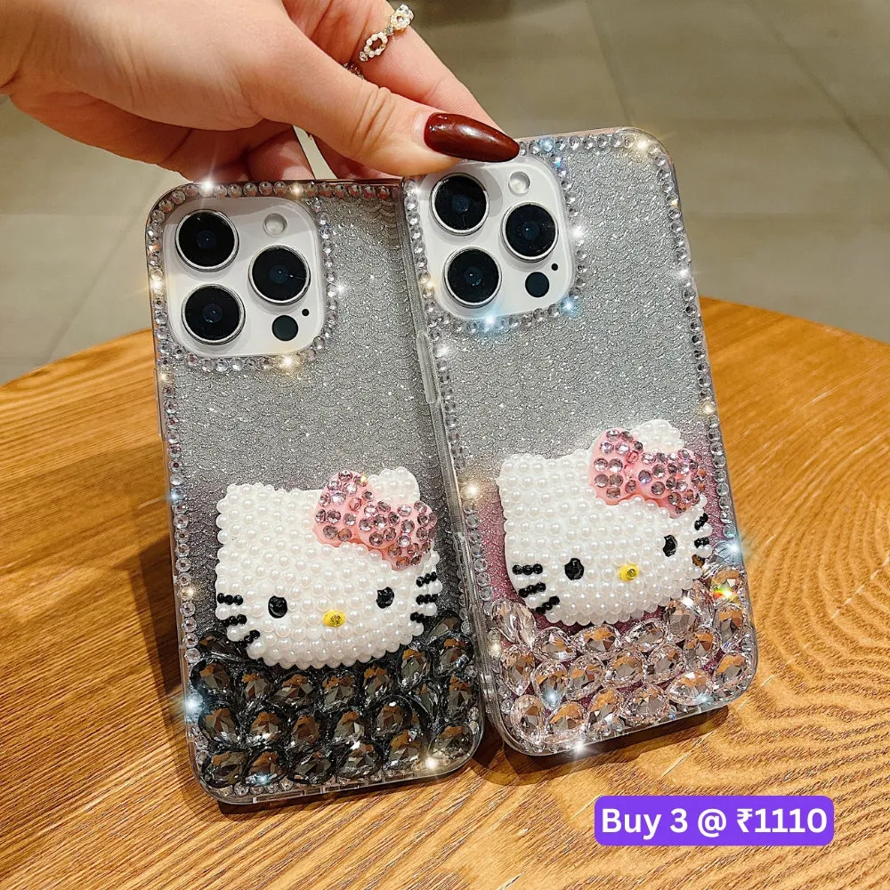 Handmade 3D Pearl Kitty PC (Hard) Phone Case - iPhone 16 Pro