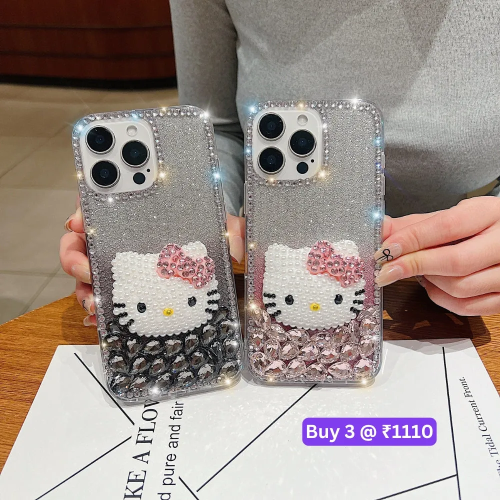 Handmade 3D Pearl Kitty PC (Hard) Phone Case - iPhone 16 Pro