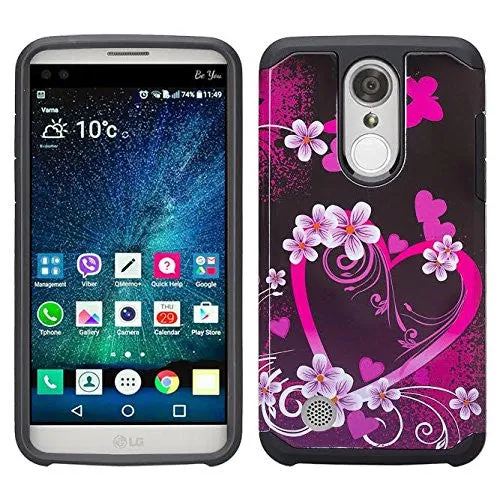 LG K4 (2017) | LG Fortune | LG Phoenix 3 Case, Slim Hybrid [Shock/Impact Resistant] Dual Layer Protective Case Cover for LG K4 (2017) - Heart Butterflies