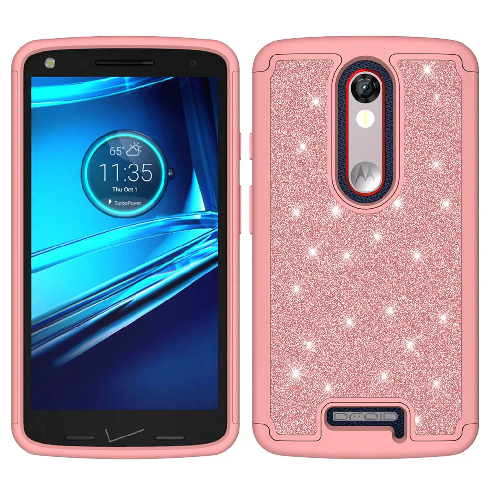Motorola Droid Turbo 2 Case | Moto X Force Case | Kinzie Bounce Case, Glitter Bling Heavy Duty Shock Proof Hybrid Case with [HD Screen Protector] Dual Layer Protective Phone Case Cover for Motorola Droid Turbo 2/X Force/Kinzie Bounce - Rose Gold