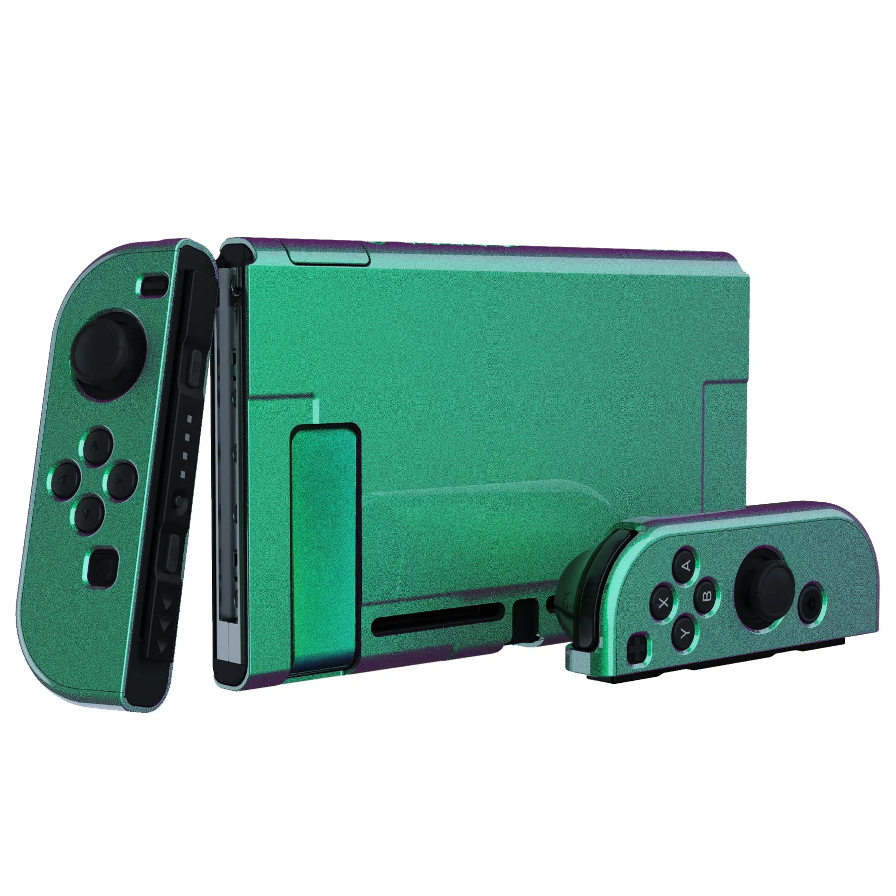 PlayVital UPGRADED Glossy Dockable Case Grip Cover for NS Switch, Ergonomic Protective Case for NS Switch, Separable Protector Hard Shell for Joycon - Chameleon Green Purple - ANSP3002