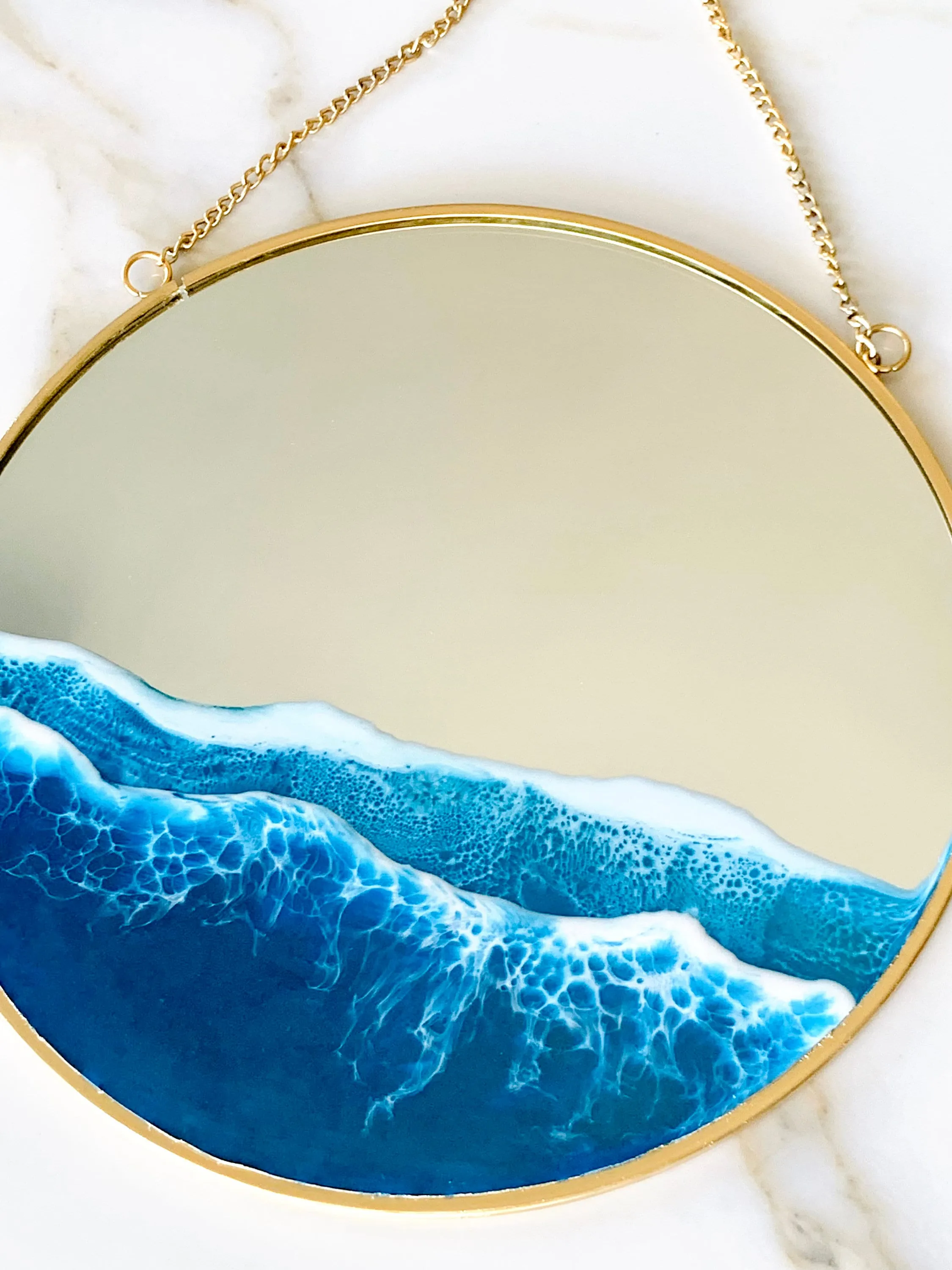 Resin Ocean Mirror Wall Art, Resin Ocean Hanging Mirror, Resin Beach Waves, Sea Resin Art m, Gold Wall Hanging Mirror, Home Gift