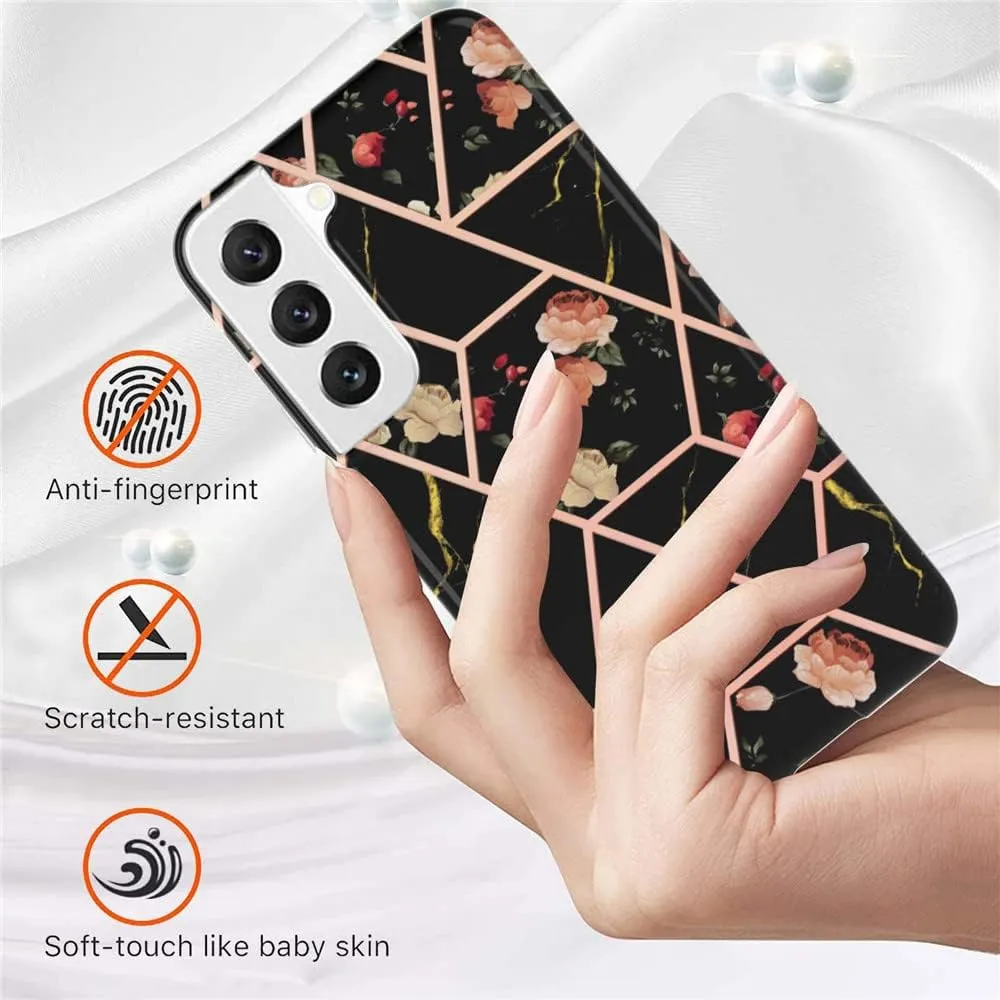 Samsung Galaxy S22 5G Case Hard back Marble Pattern Slim Design Enhanced Camera and Screen Protection Girls and Women Cover (Black)
